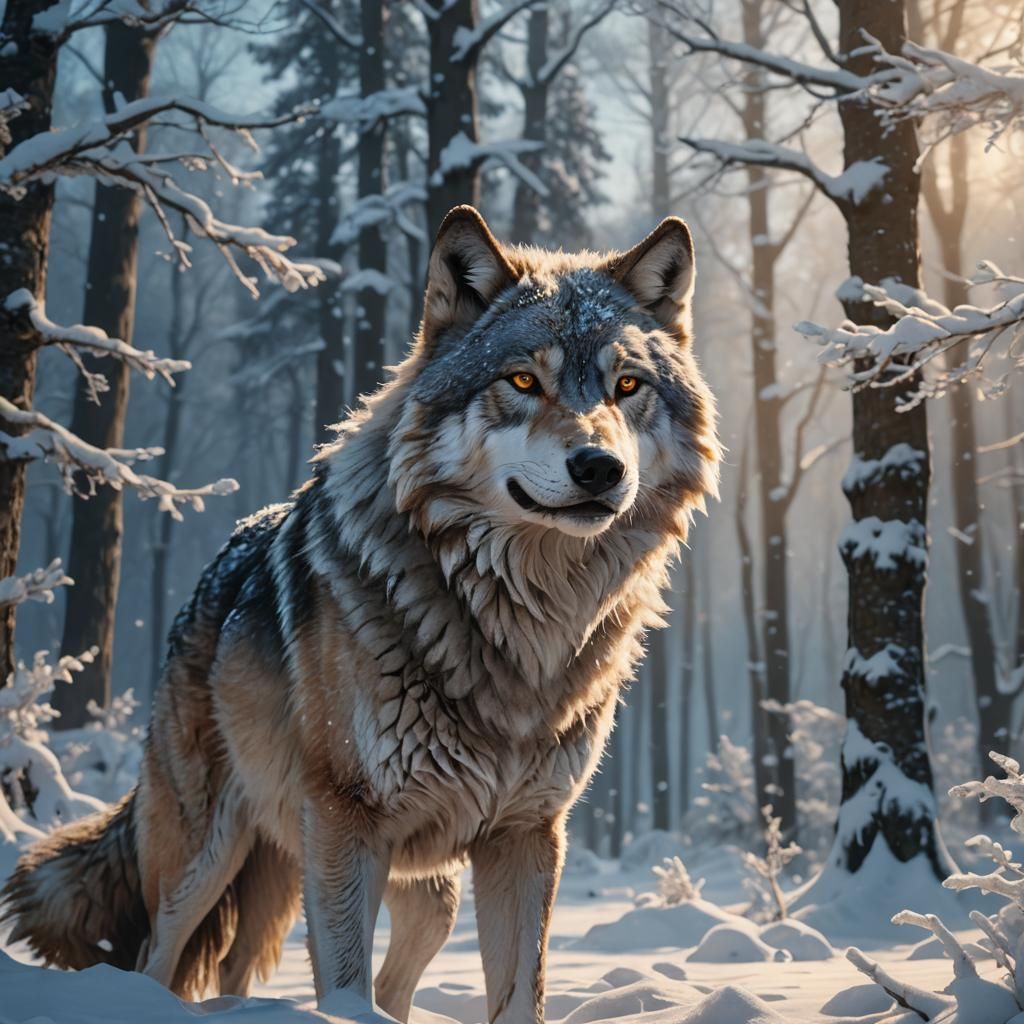 Mystical Wolf in Snow, Fantasy Concept Art