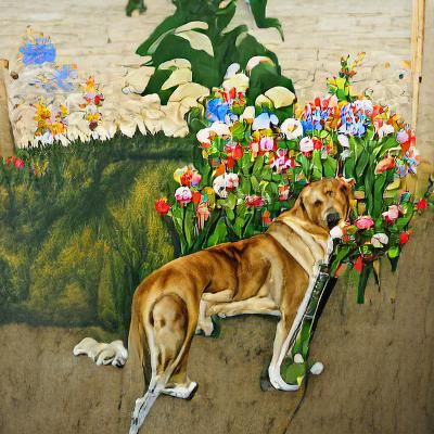 Dog in a Peaceful Garden