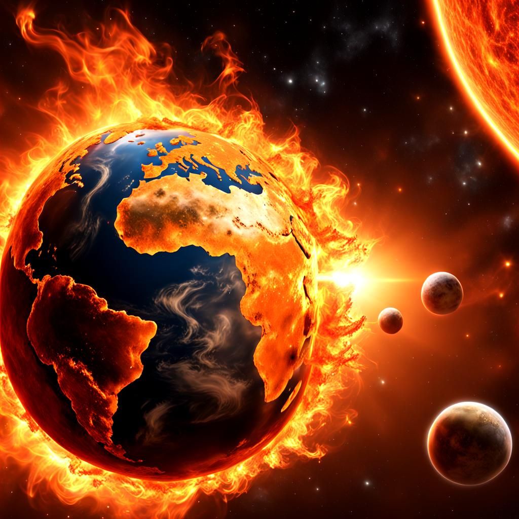 Fiery Orange Sun Globe in the Universe