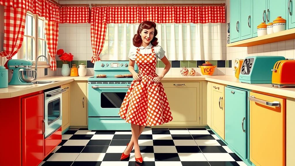 Vintage Kitchen Scene in Retro Style