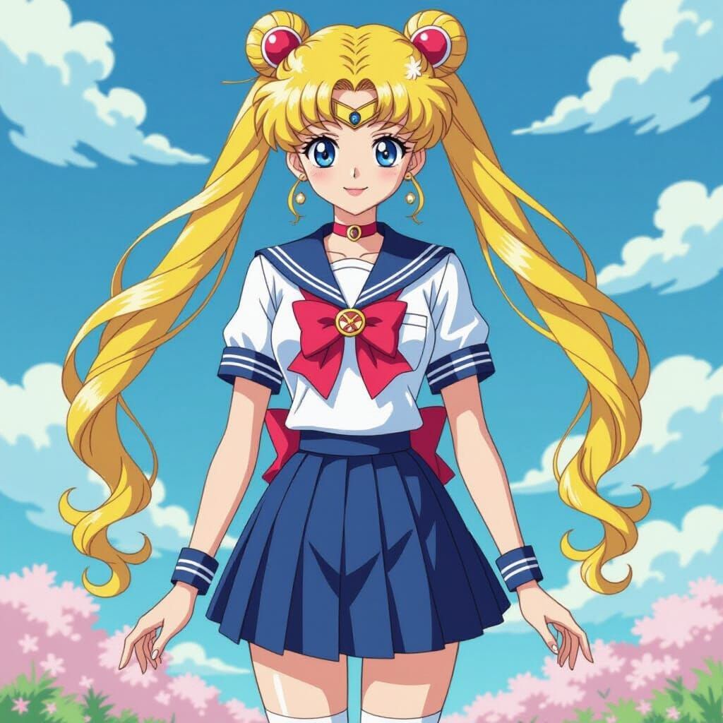 Anime Girl in School Uniform Inspired by Murakami and Kusama