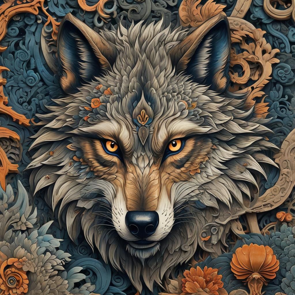 Wolf's Mystical Countenance in Traditional Fantasy Poster