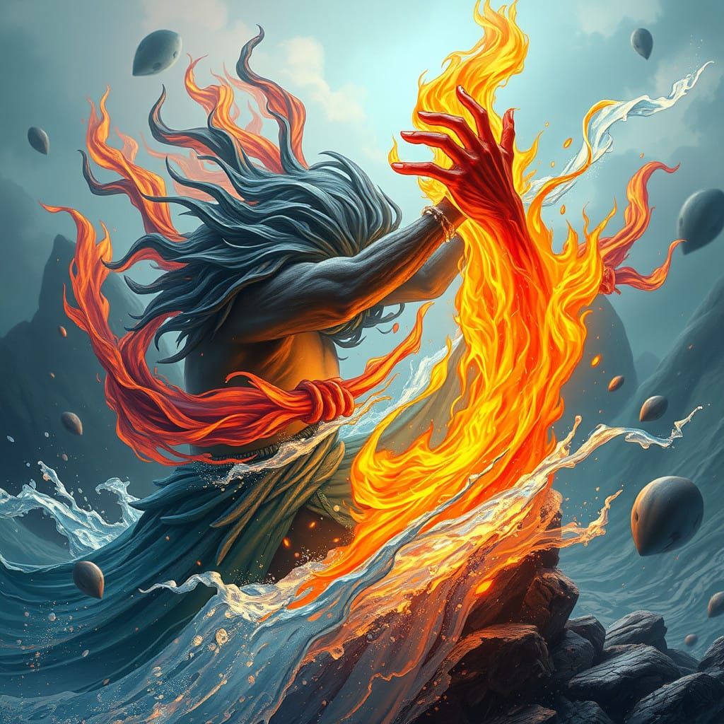 Epic Clash of Fire and Water in Enchanted Realm