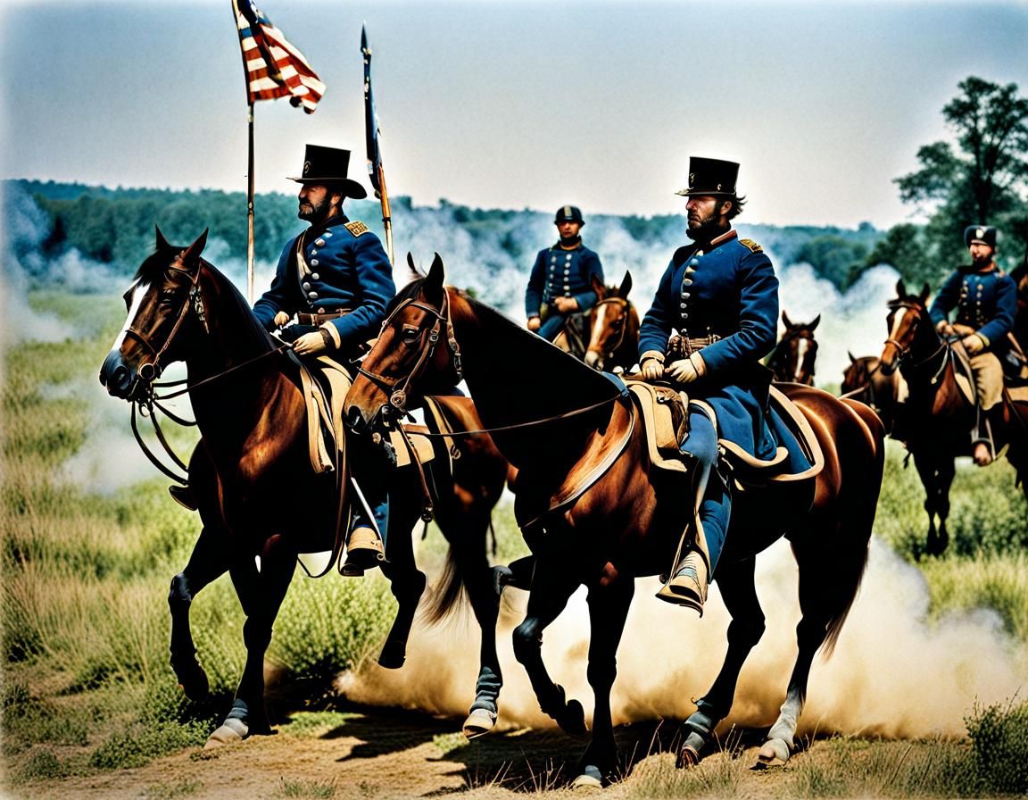 1860s American Civil War : Union Army soldiers progressing towards the enemy