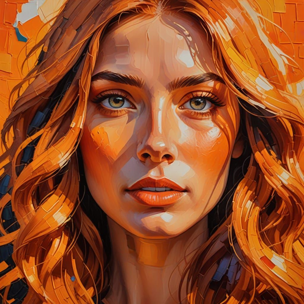 Orange Monochrome Portrait in Fauvist Expressionism