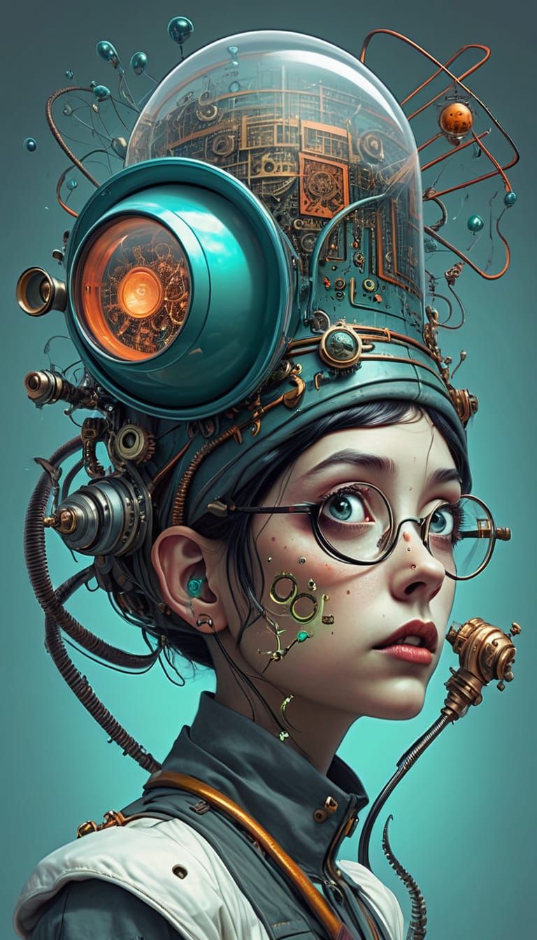 Ethereal Steampunk Queen Reigns Over a Fractal Realm of Gear...
