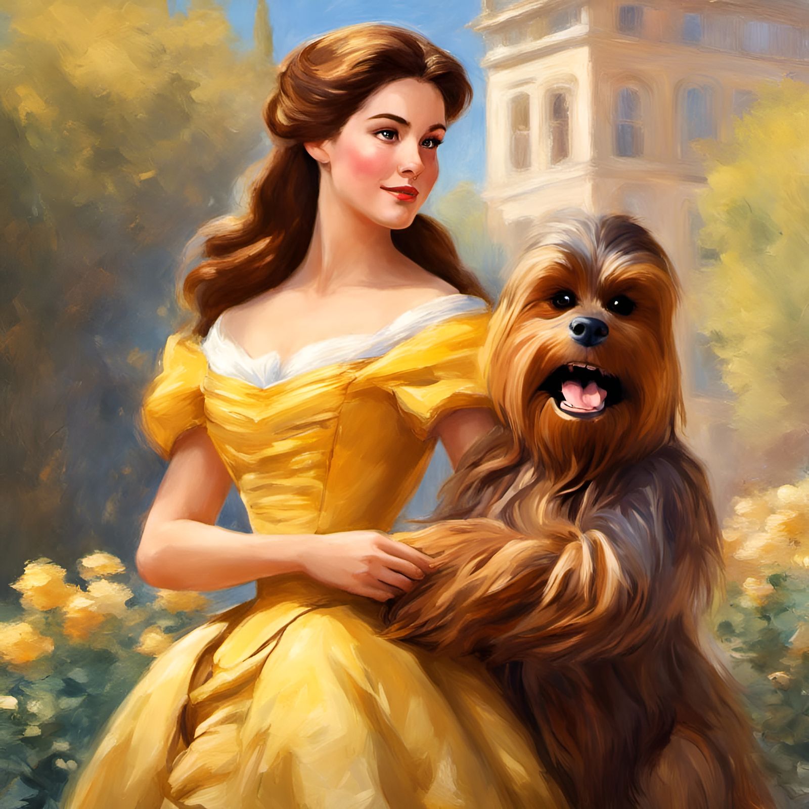 Belle and Chewbacca as Impressionist Painting