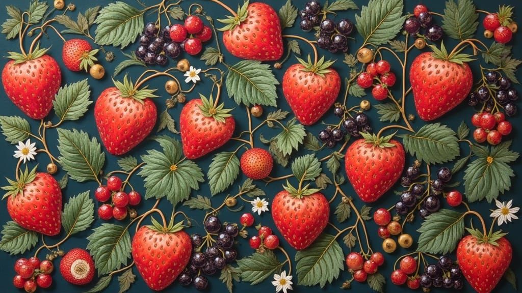William Morris Style Tapestry with Berries