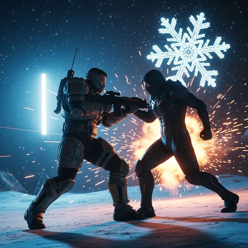Cyberpunk Battle on Snowy Northridge Battlefield