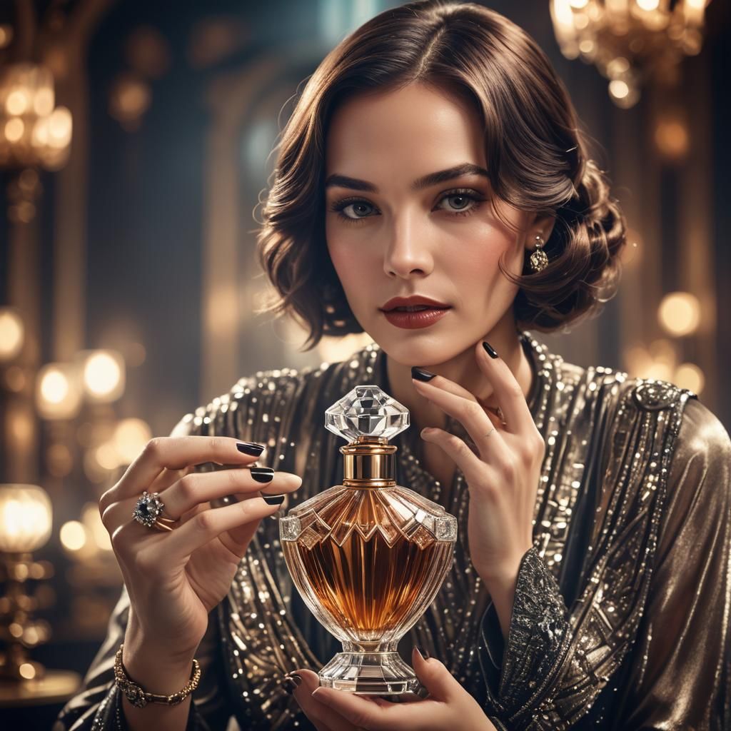 Elegant Woman with Perfume in Art Deco Style