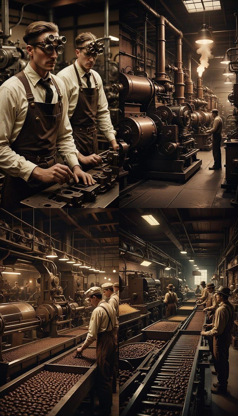 Vintage Chocolate Factory in Black-and-White