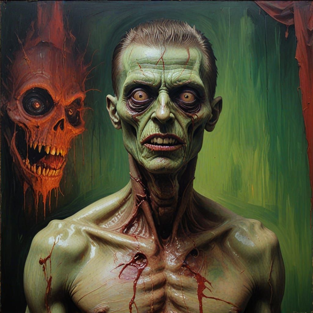 Disturbing Surrealist Portrait in Fauvist Oil Painting