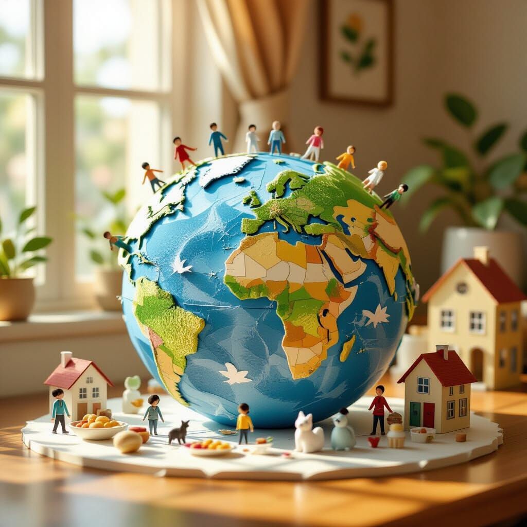Miniature Paper World on Earth in Soft Daylight