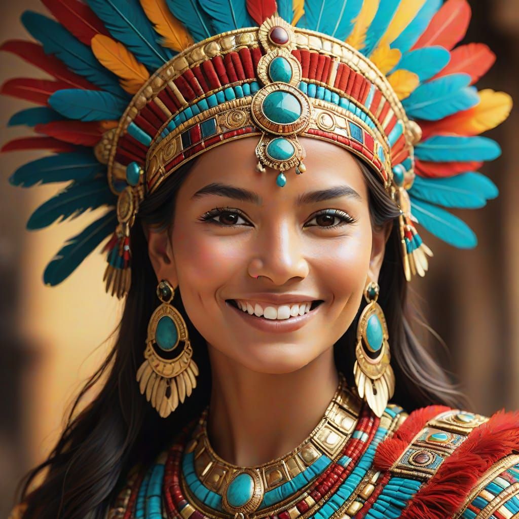Regal Inca Queen in Vibrant Pre-Columbian Style