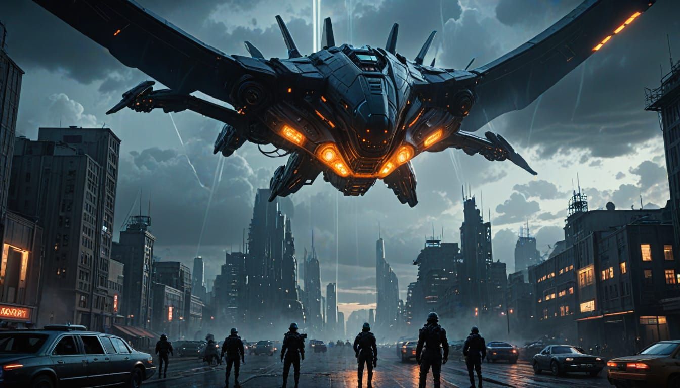 Dramatic Alien Invasion in Futuristic Cityscape