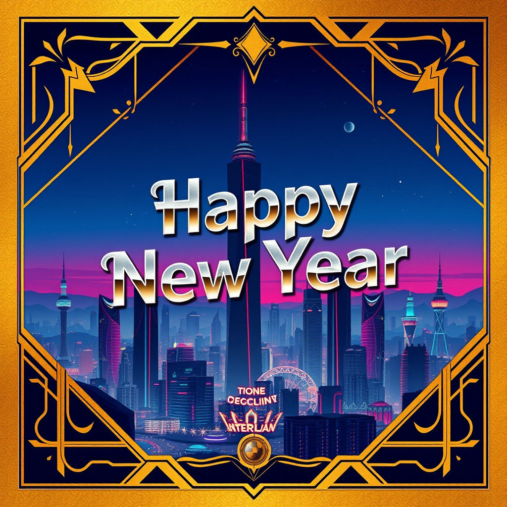 Retro-Futuristic Alien City Art Deco New Year