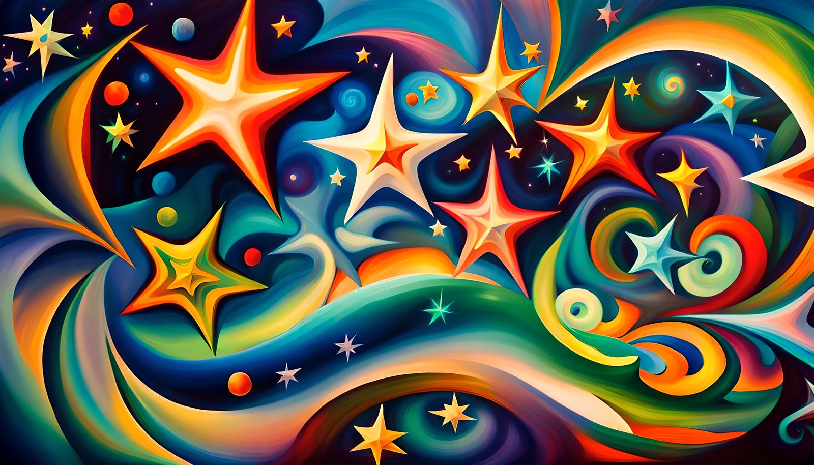 Iridescent Electromagnetic Star Cluster in Impasto Style