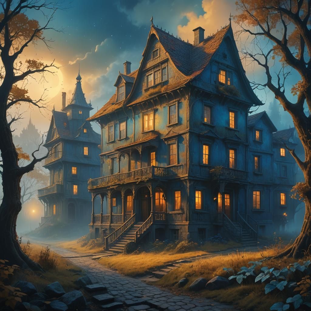 Ethereal Old House Matte Painting in Beksiński Style