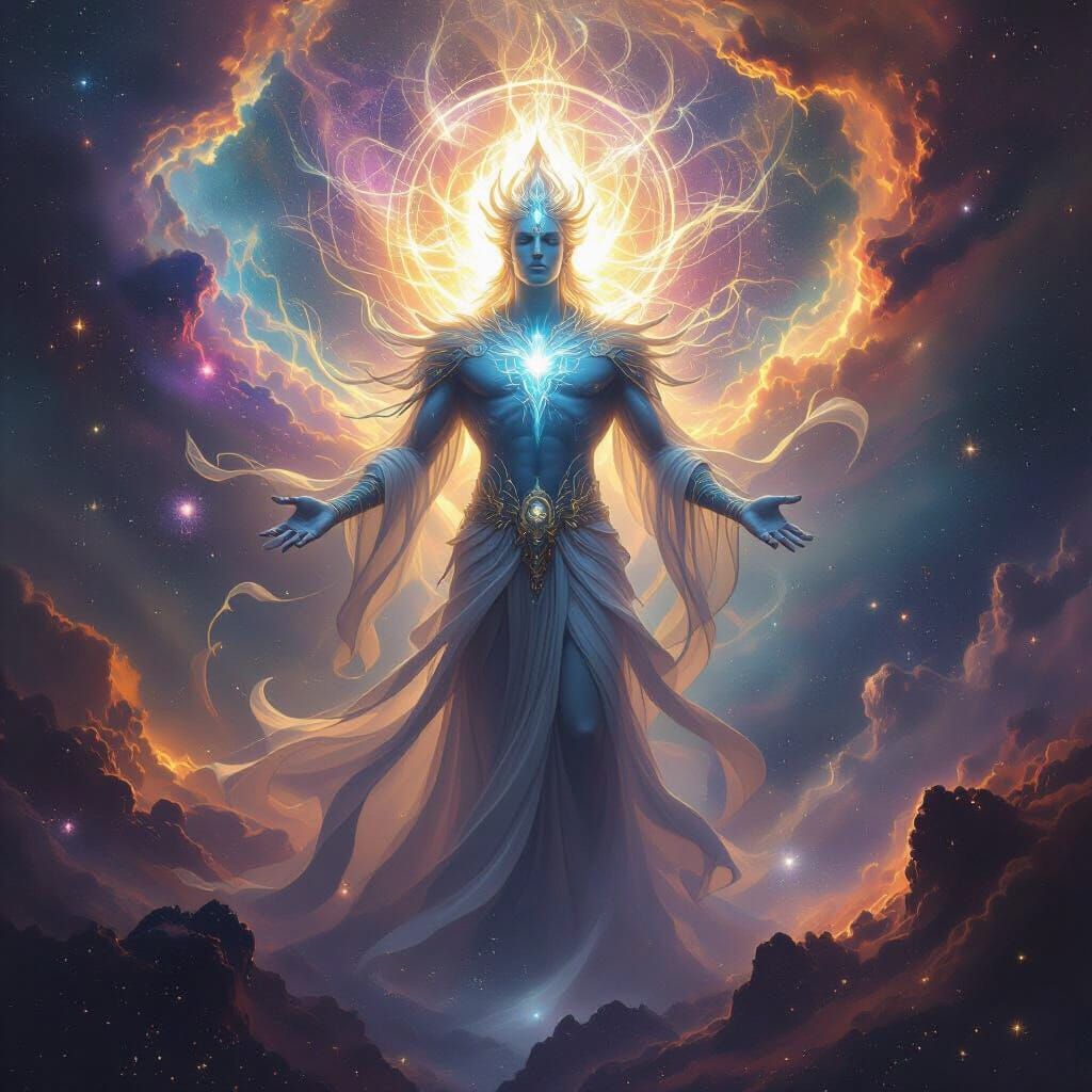 Ethereal Creator God in Cosmic Nebula