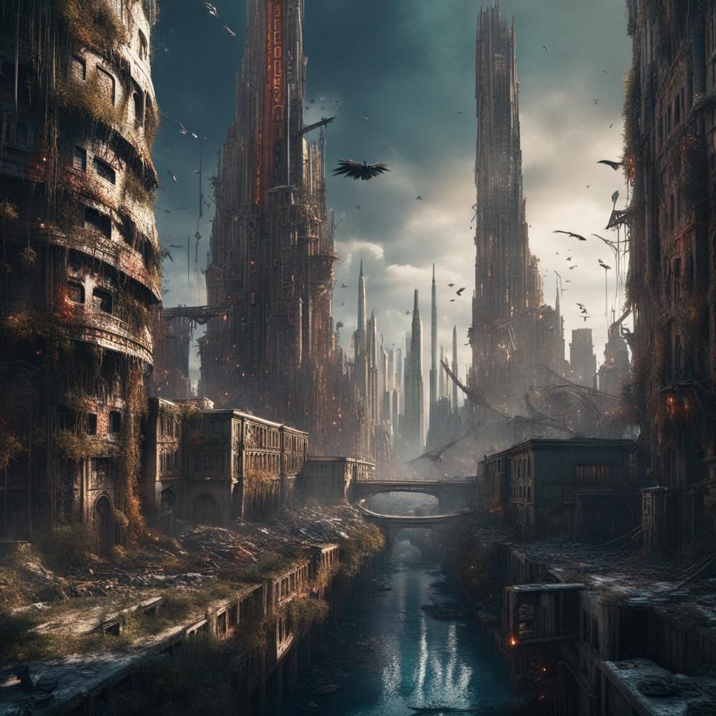 Dystopian City with "Split" Lettering, Digital Art