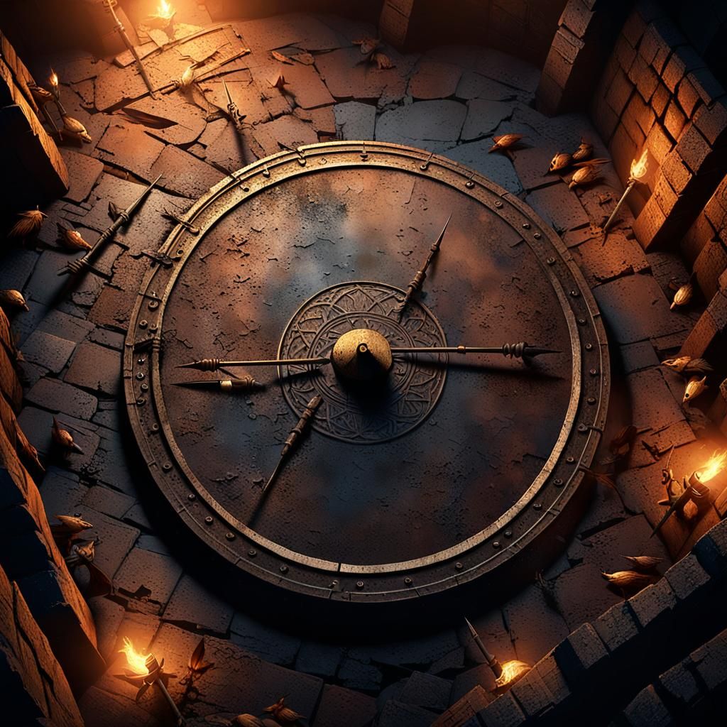 Menacing Dungeon Wall Trap in Dark Fantasy Style