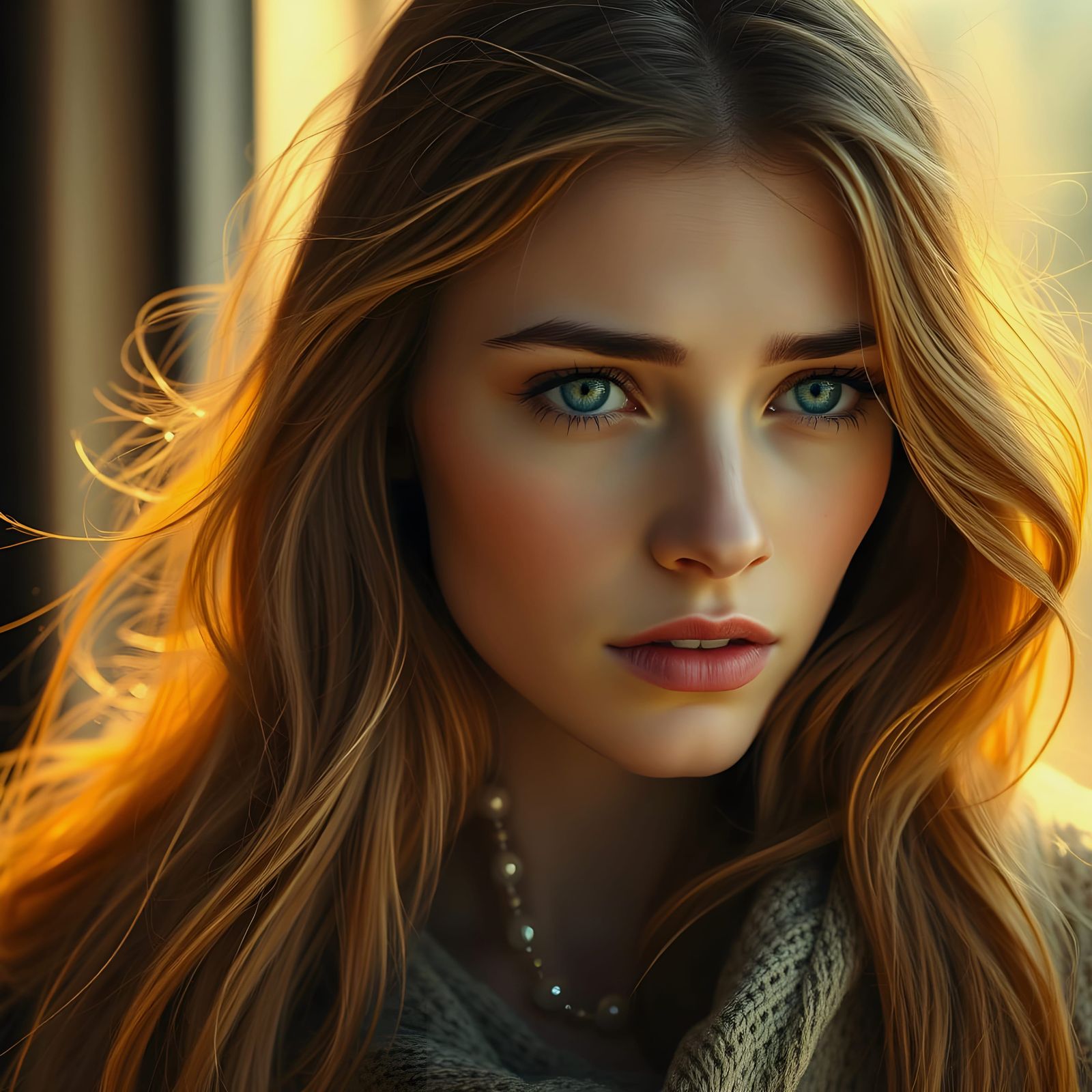 Melancholy Woman Lost in Thought, Epic Image