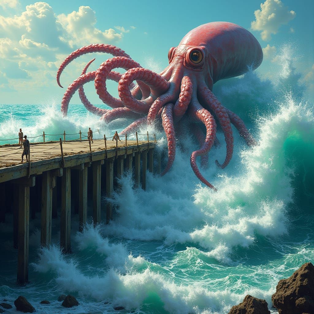 Colossal Squid Erupts from the Turquoise Sea
