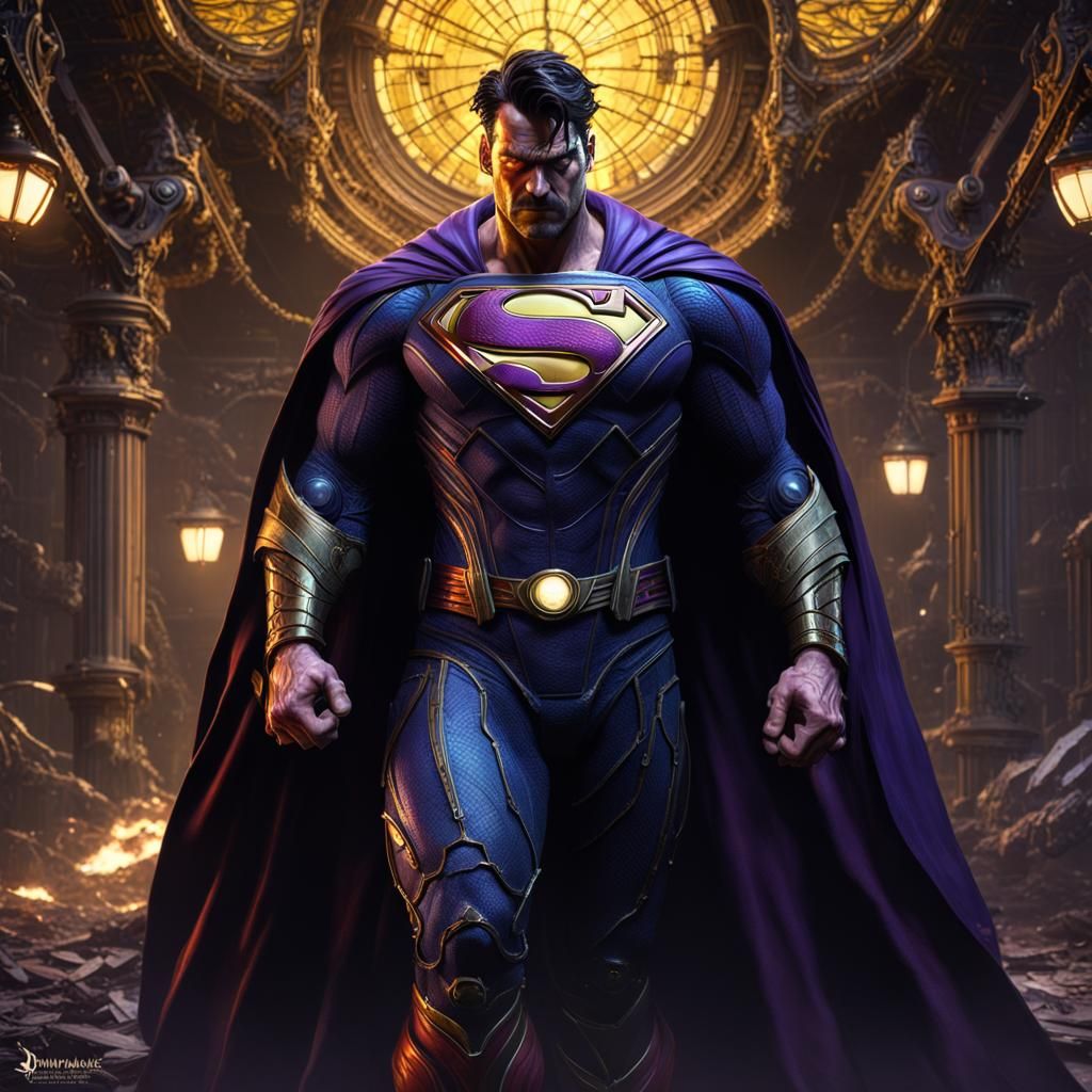 Steampunk Superman in Dark Fantasy Style