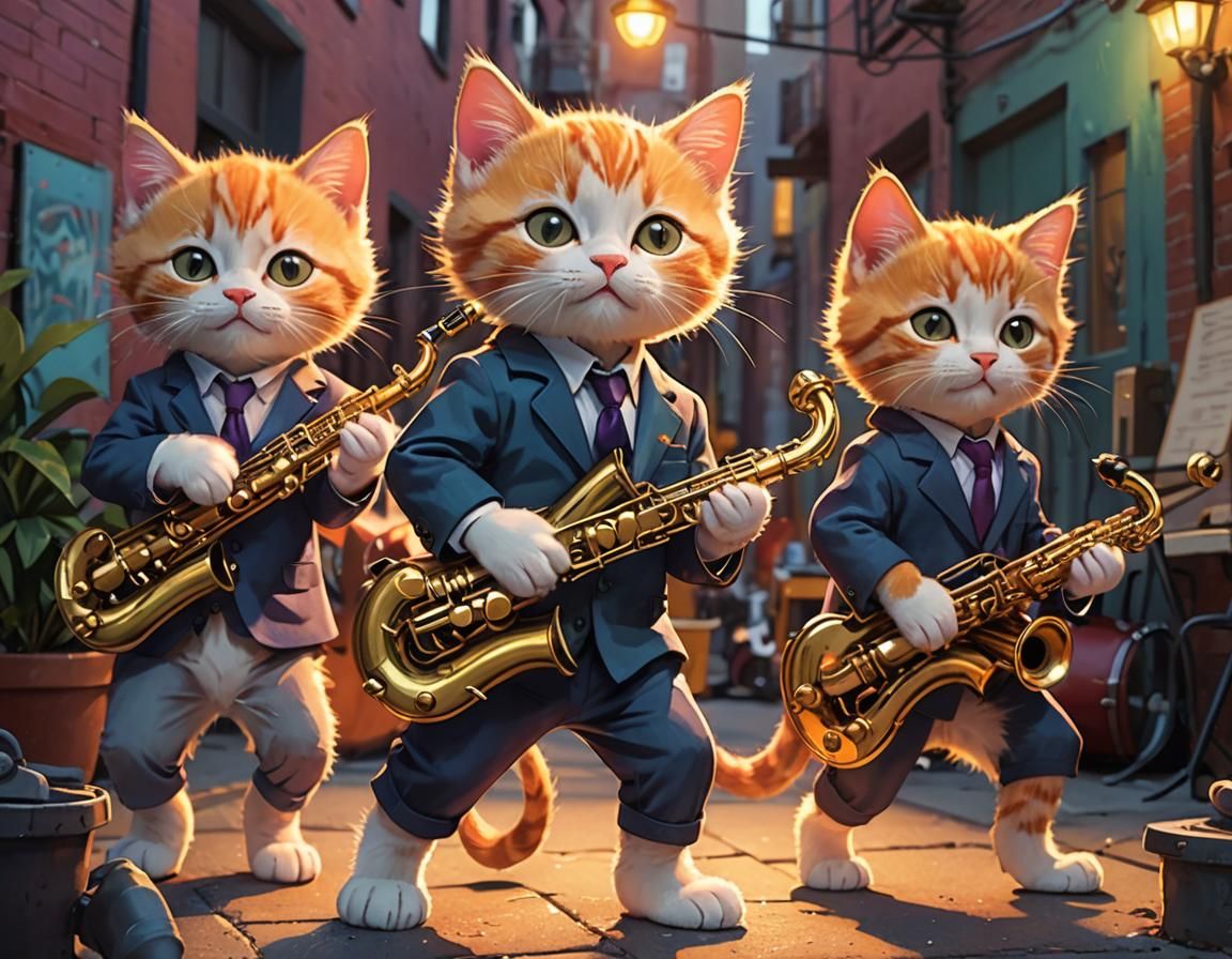 Kitten Jazz Band in Cartoon Style