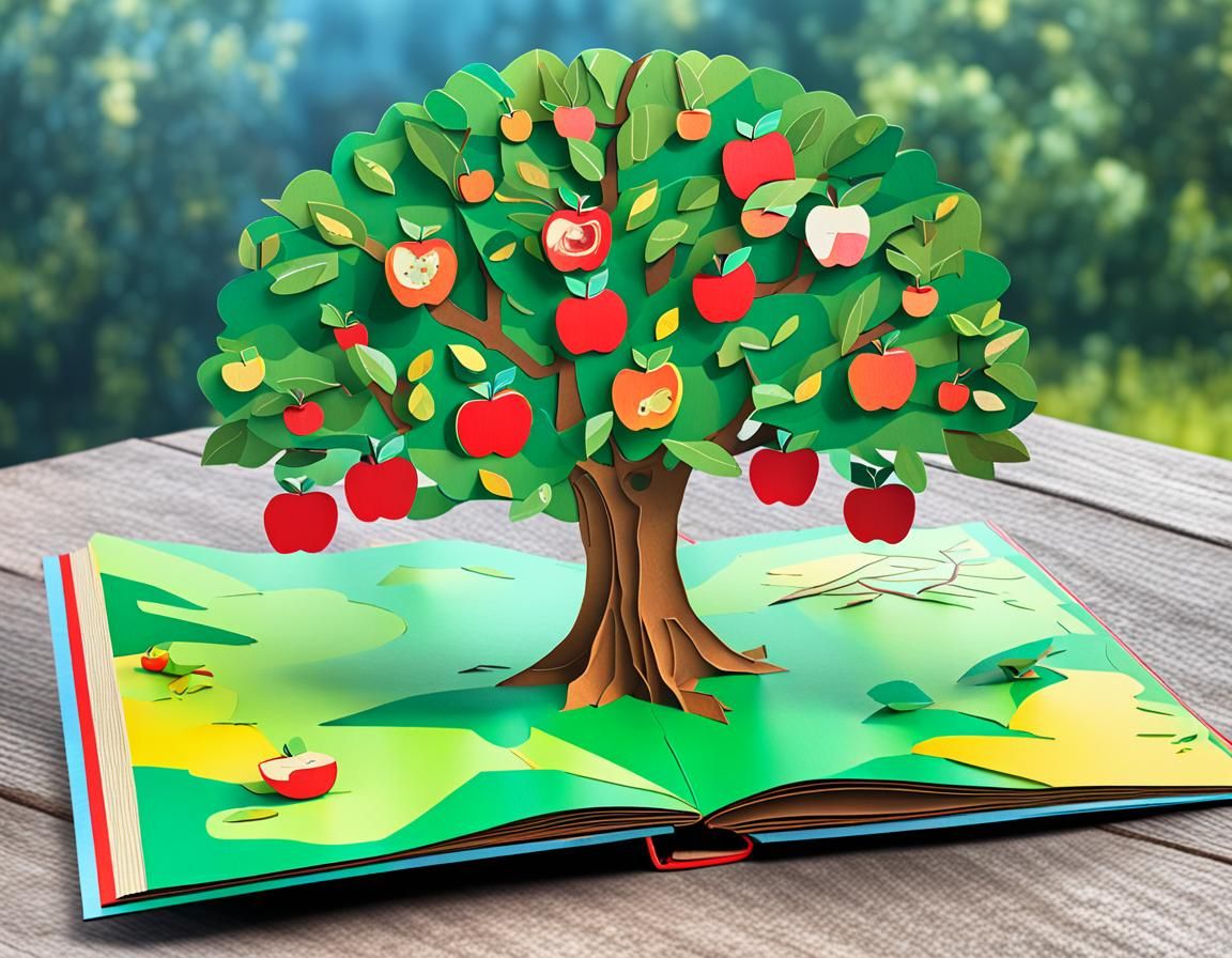 Detailed Apple Tree in Children's Pop-Up Book