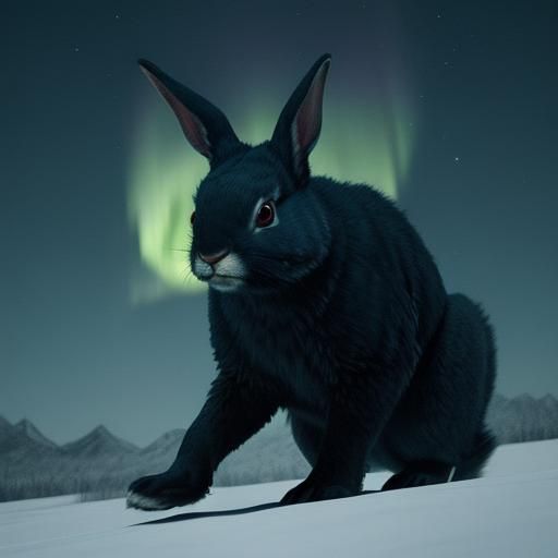 Rabbit Silhouetted Against Aurora Borealis: Cinematic Still