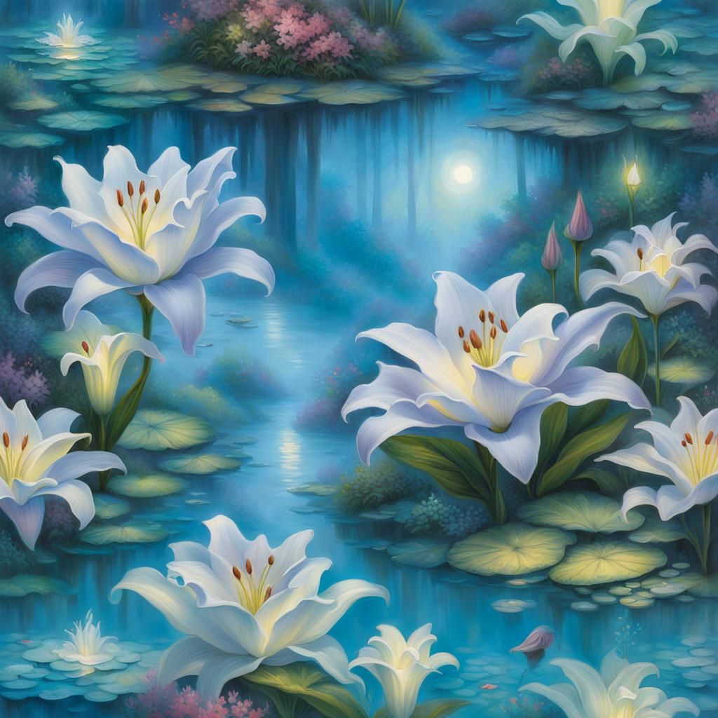 Transparent Blue Glass Lily in Ethereal Style