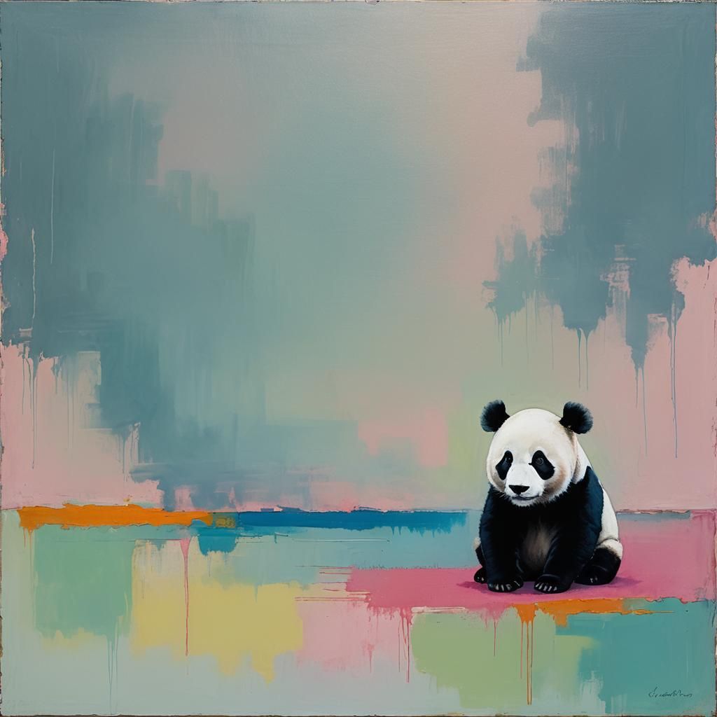 Soft Focus Abstract Art with Panda Silhouette