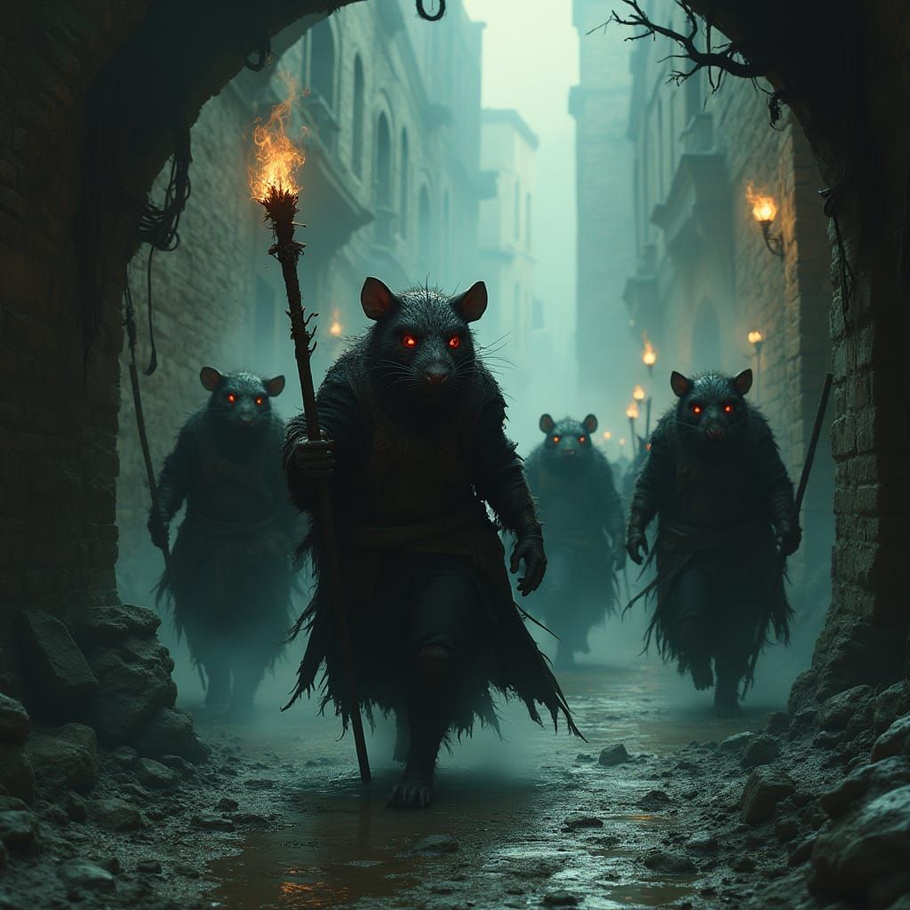 Dark Skaven Warriors Emerge from Gothic City Sewers