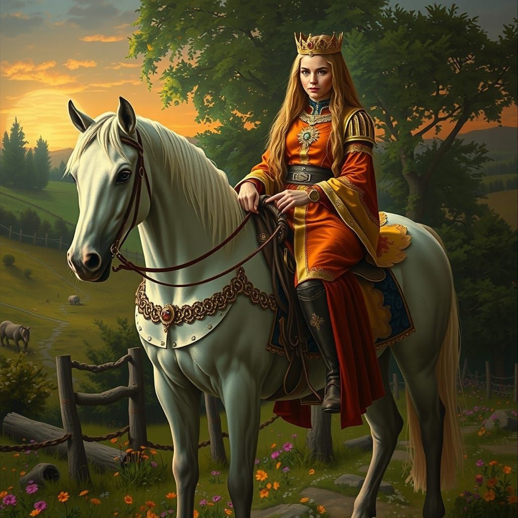 Medieval Queen on Horse: Epic Digital Painting