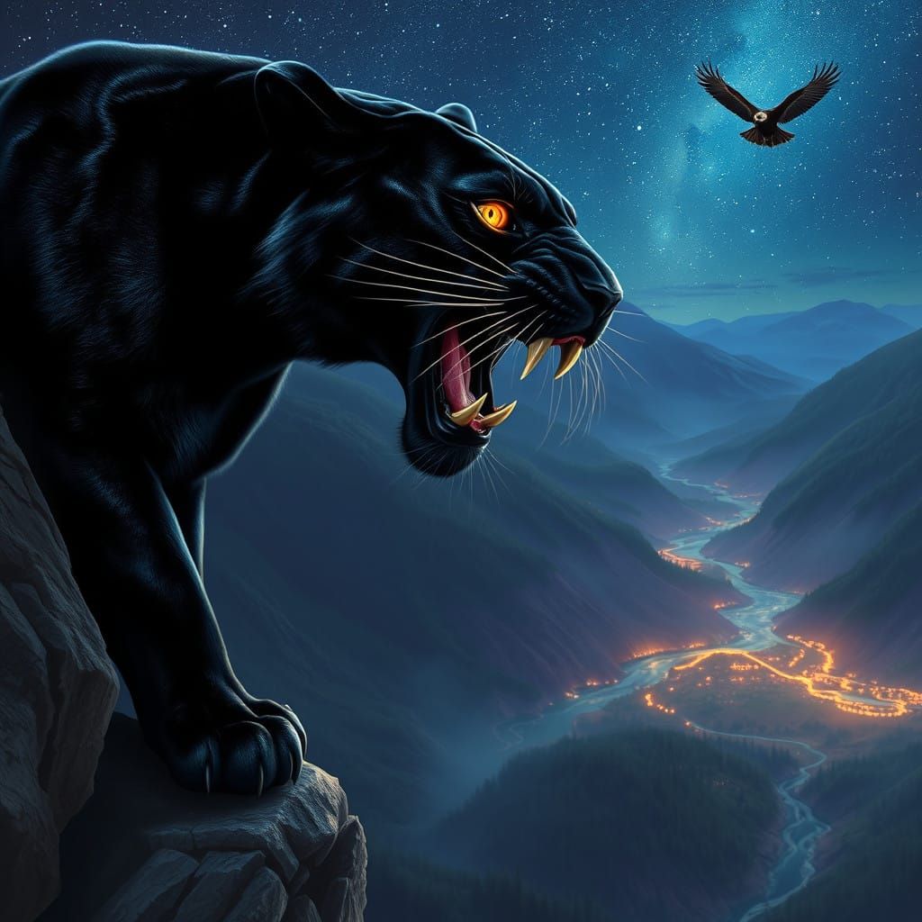 Regal Black Panther Under Starry Night Sky