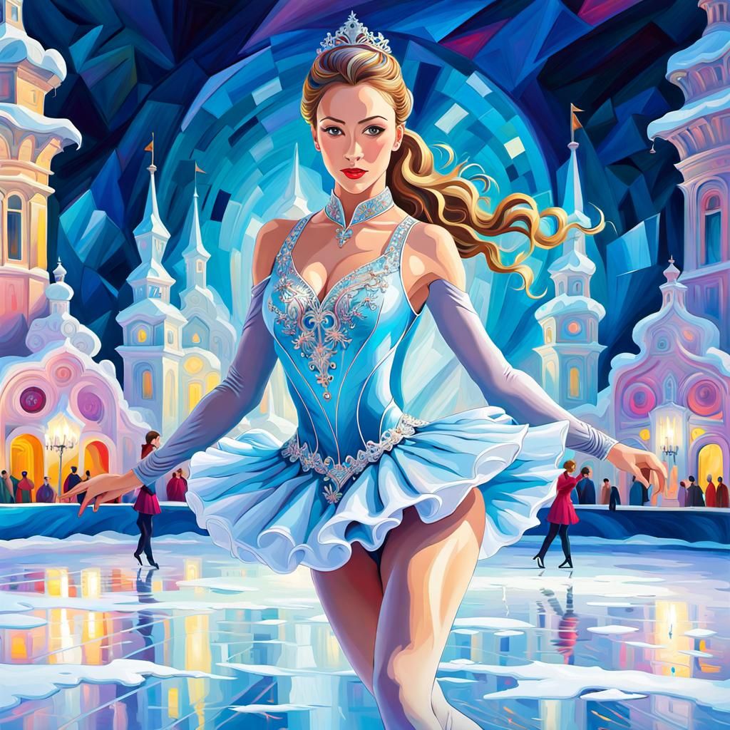 Rococo Figure Skater in Crystal, 3D Digital Art