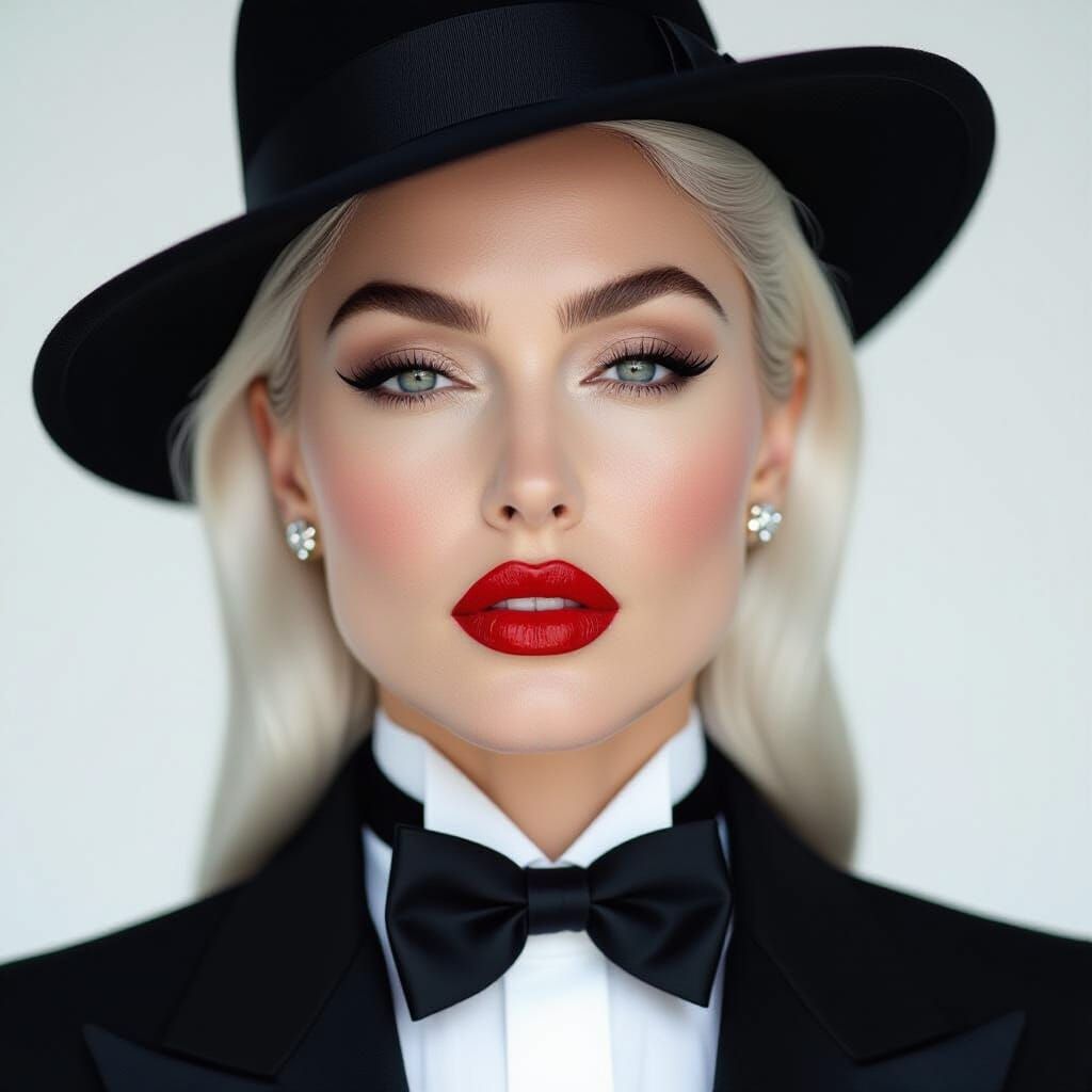 1990s Hollywood Glamour Portrait: Woman in Tuxedo