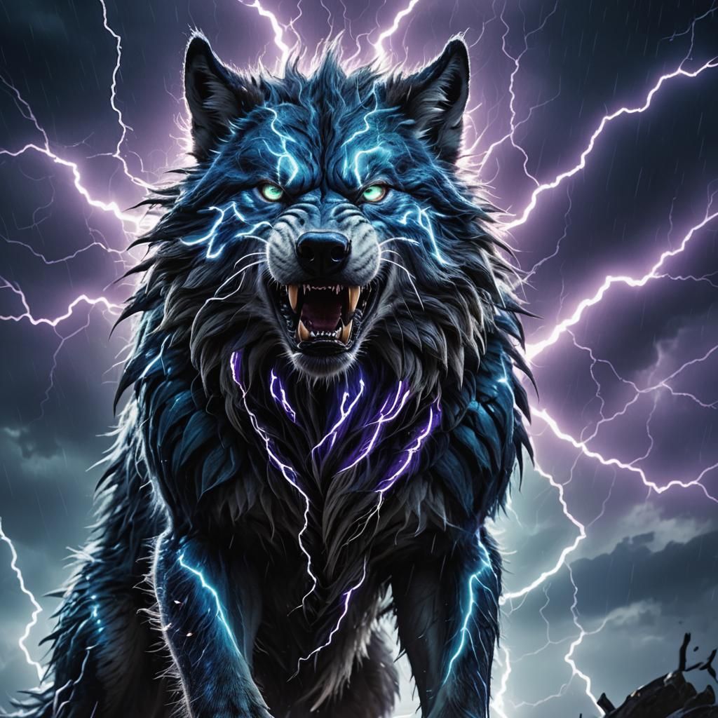 Electric Storm Wolf Monster in Lightning Storm