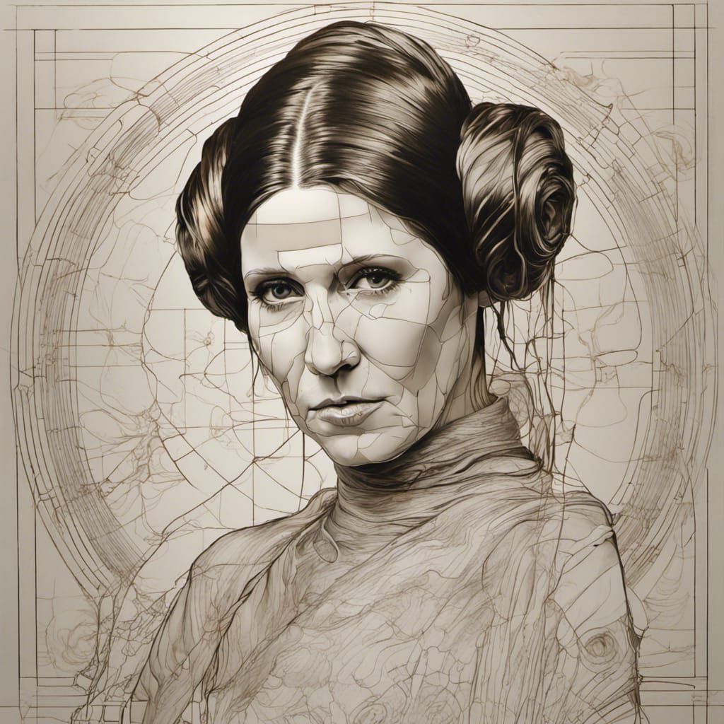 Princess Leia in Art Nouveau Style with Silver Outlines