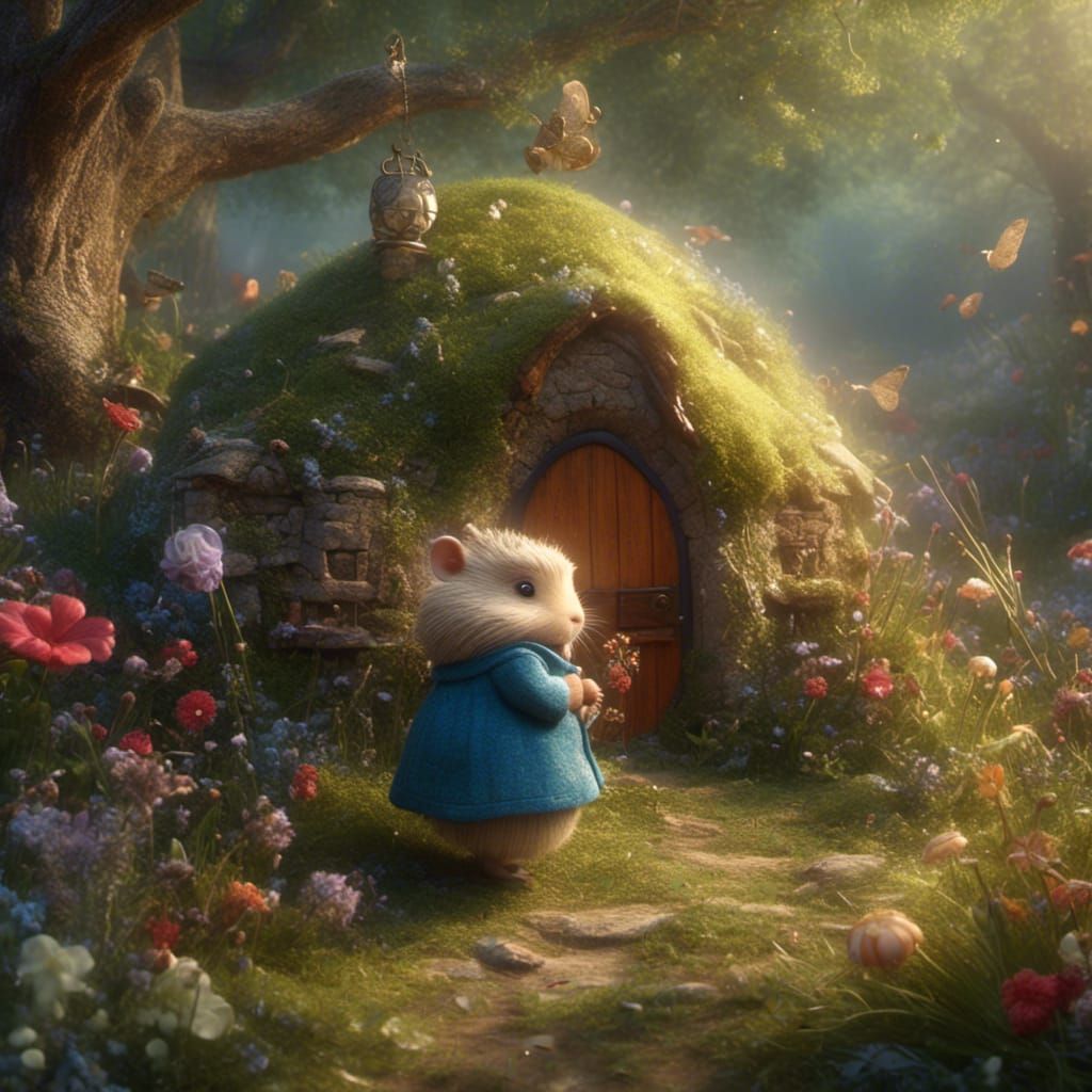 Mrs. Tiggywinkle in Ethereal Fantasy Landscape