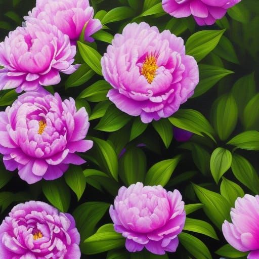 Intricately Detailed Painting of Purple Peonies