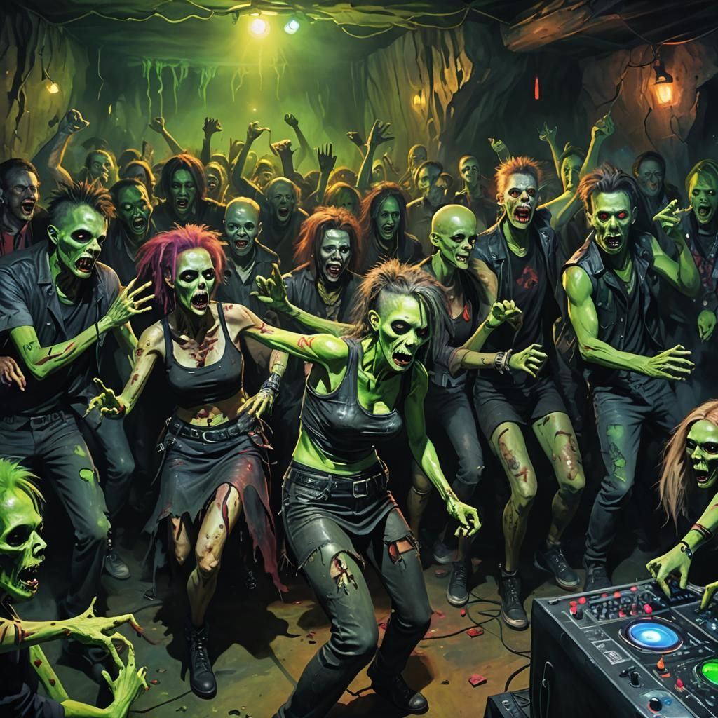 Zombie Punk Band Halloween Party in a Cave