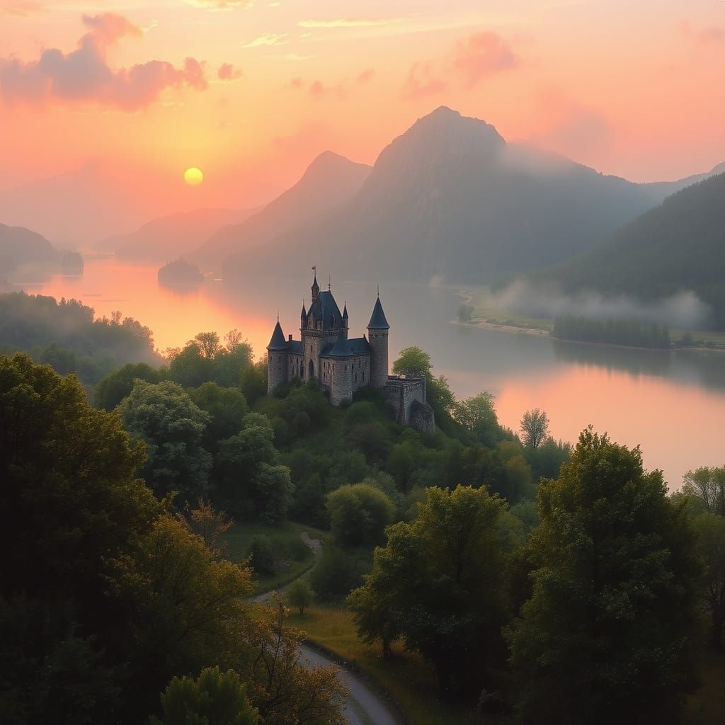 Medieval Landscape in Dreamy Romanticism Style