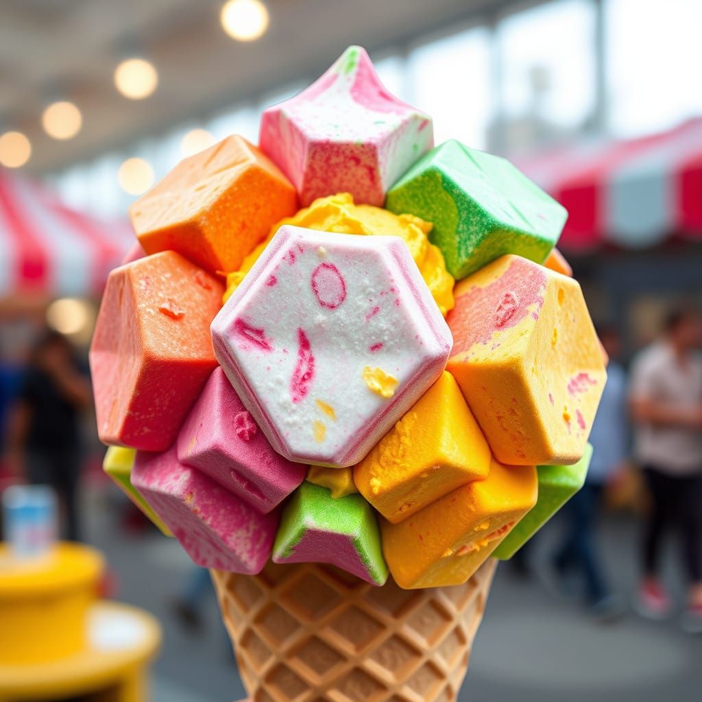 Vibrant Italian Gelato Cones in Intricate Octahedron Shapes