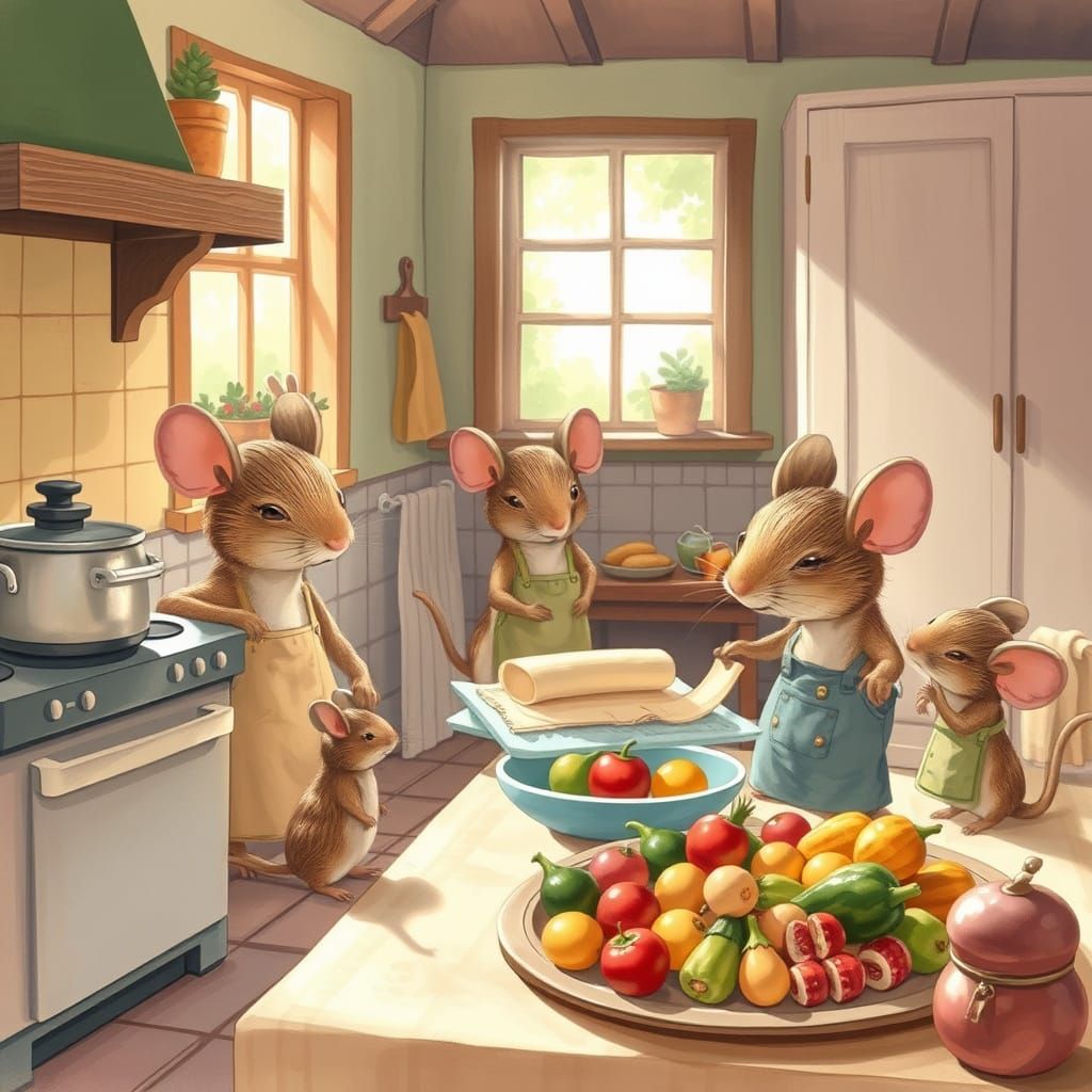 Mice Family Feast in Cozy Kitchen