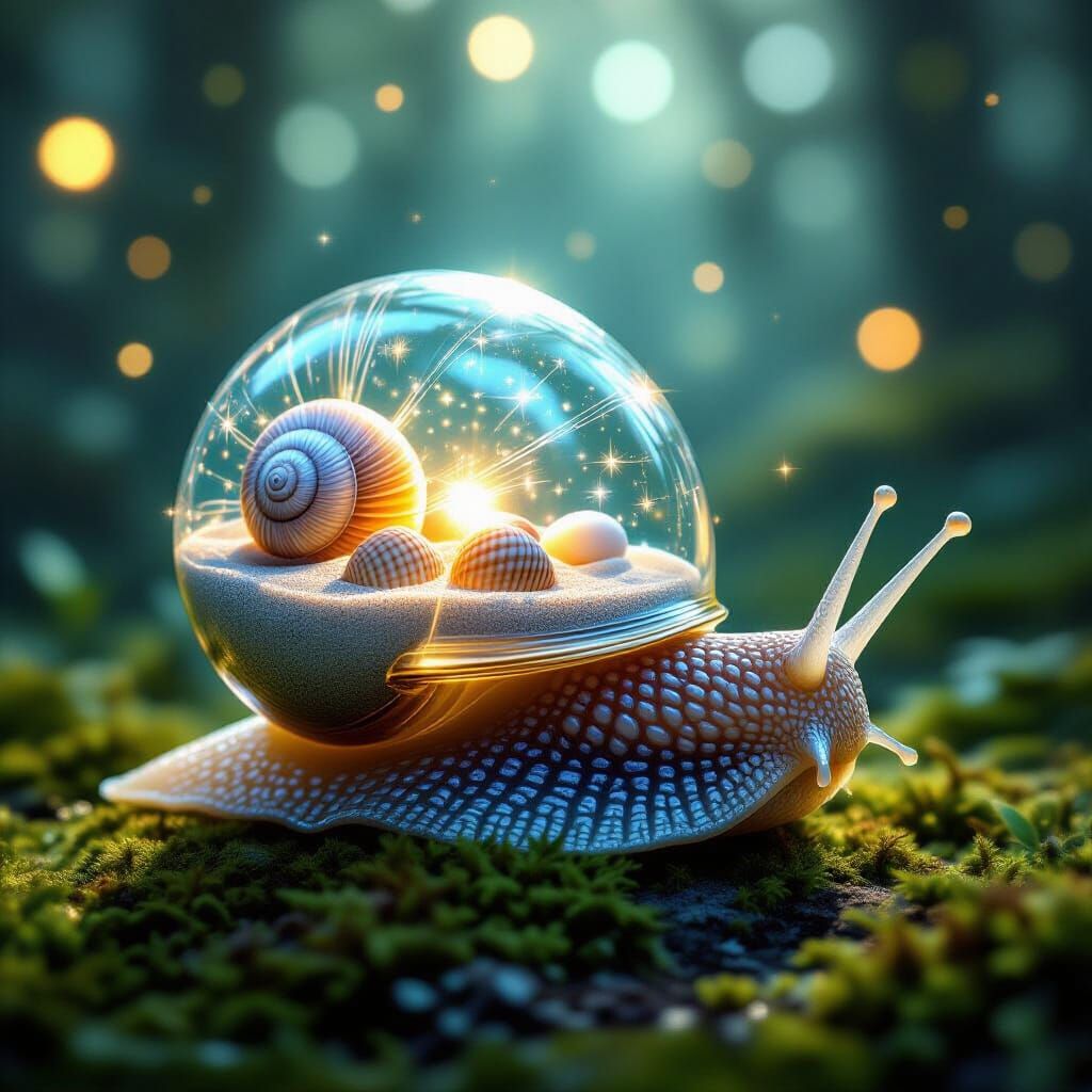 Magical Snail With Glass Shell in Enchanted Forest