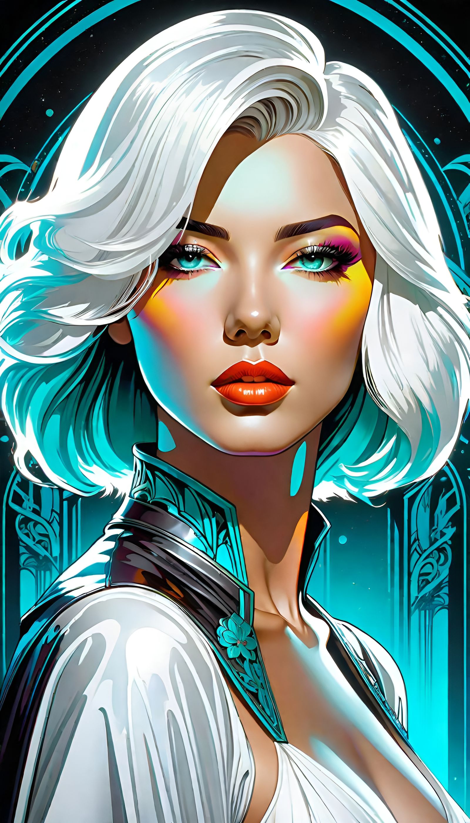 Cyberpunk Art Nouveau Woman with Neon Synthwave Style