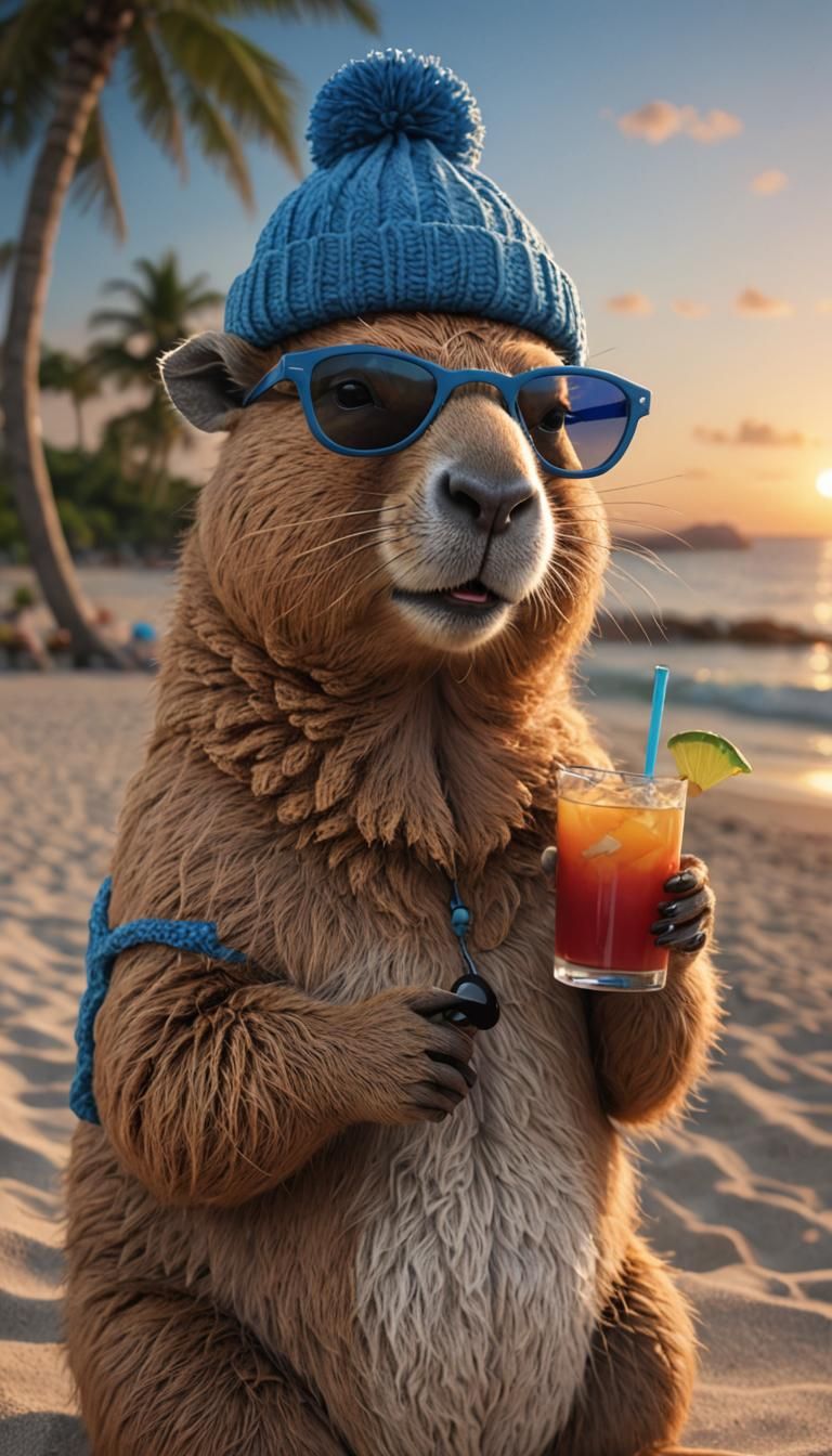Capybara sipping a refreshing Mai Tai
