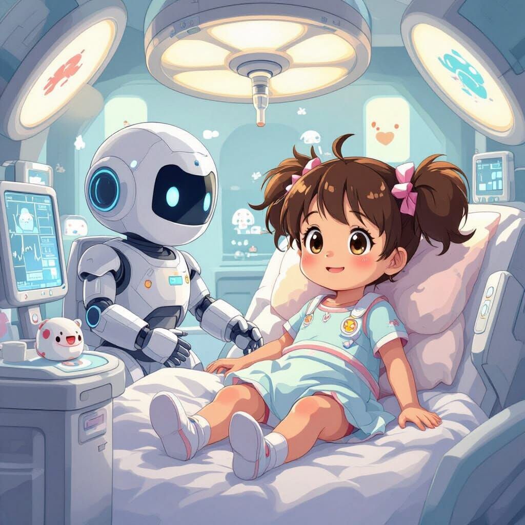 Anime Toddler in Futuristic Medical Room